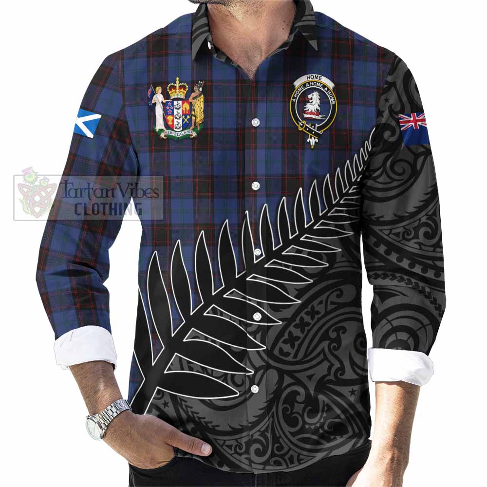 Tartan Vibes Clothing Home (Hume) Crest Tartan Long Sleeve Button Shirt with New Zealand Silver Fern Half Style