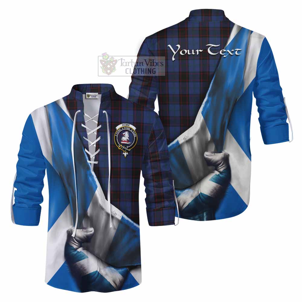 Tartan Vibes Clothing Home (Hume) Tartan Ghillie Kilt Shirt with Family Crest Scotland Patriotic Style