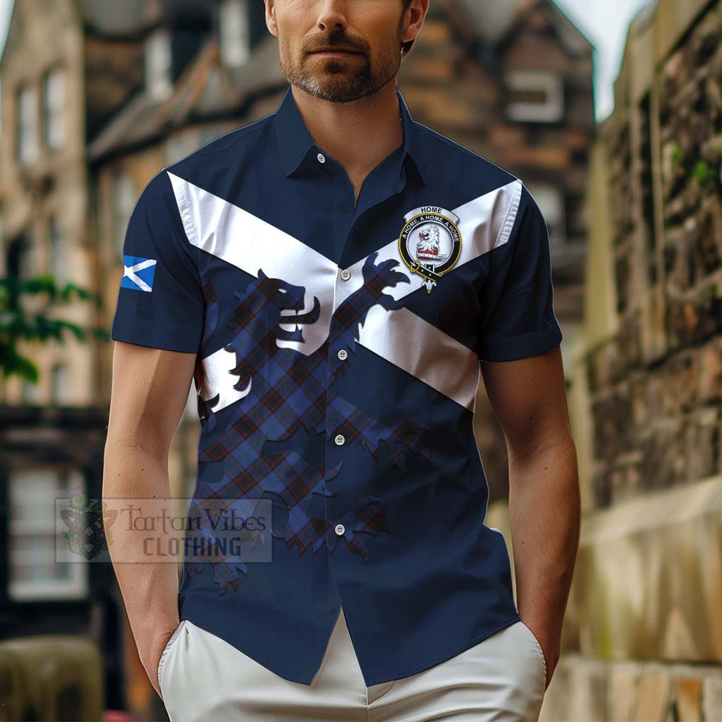 Tartan Vibes Clothing Home (Hume) Tartan Lion Rampant Short Sleeve Button Shirt – Proudly Display Your Heritage with Alba Gu Brath and Clan Name