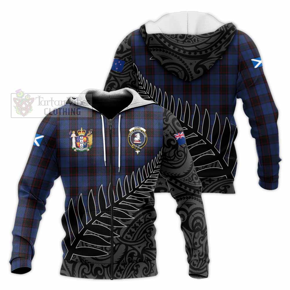 Tartan Vibes Clothing Home (Hume) Crest Tartan Knitted Hoodie with New Zealand Silver Fern Half Style