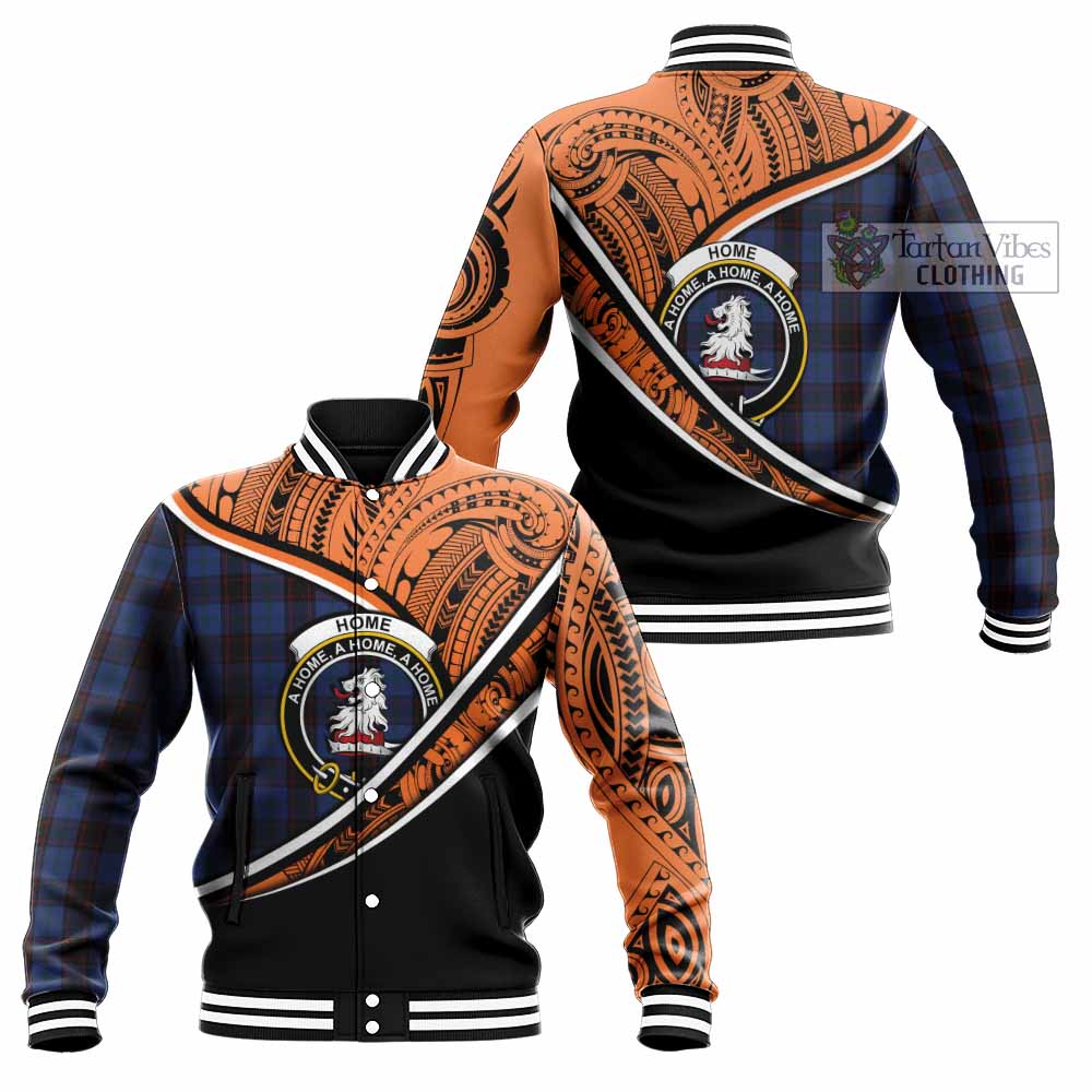 Tartan Vibes Clothing Home (Hume) Crest Tartan Baseball Jacket with Maori Tattoo Style - Orange Version