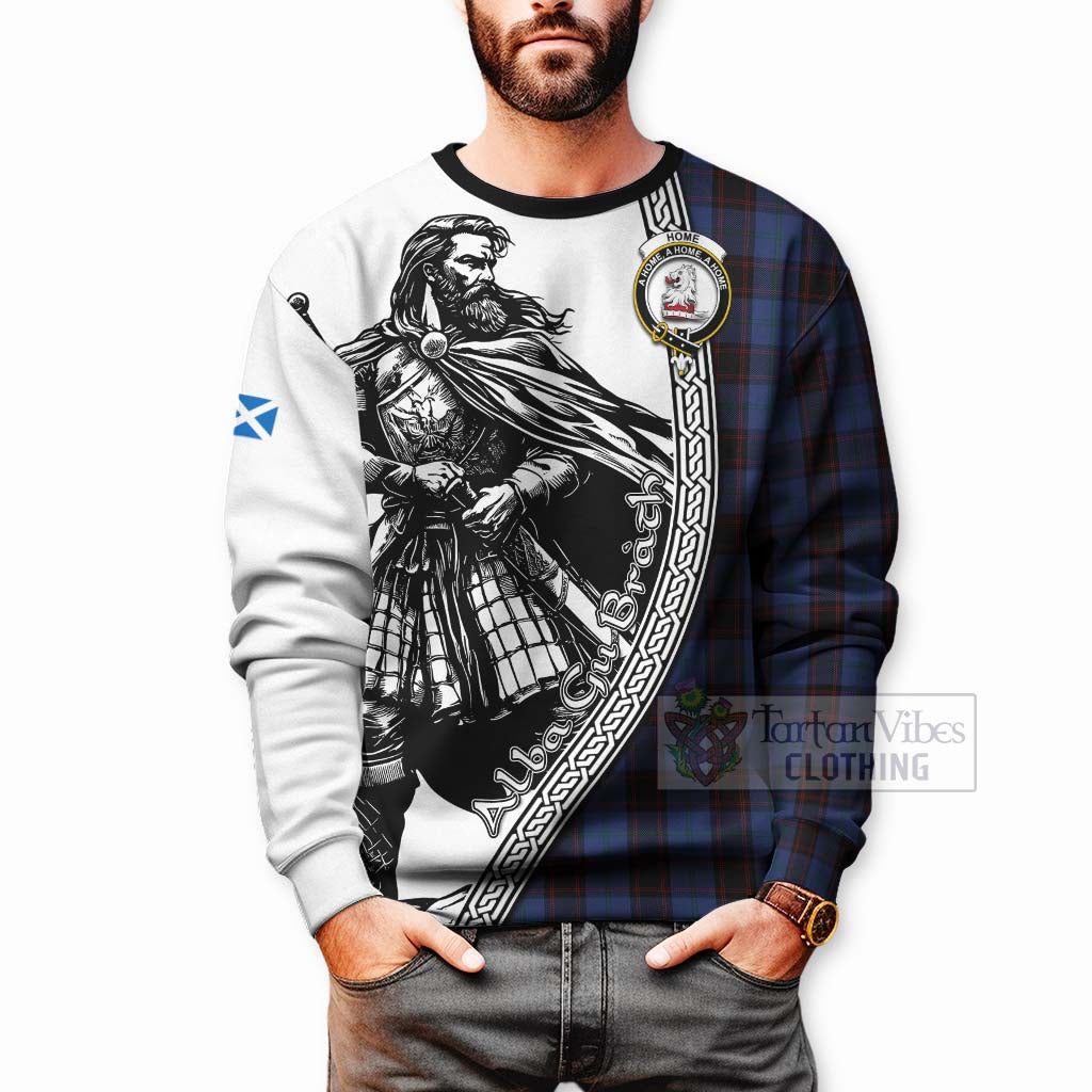 Tartan Vibes Clothing Home (Hume) Tartan Clan Crest Sweatshirt with Highlander Warrior Celtic Style