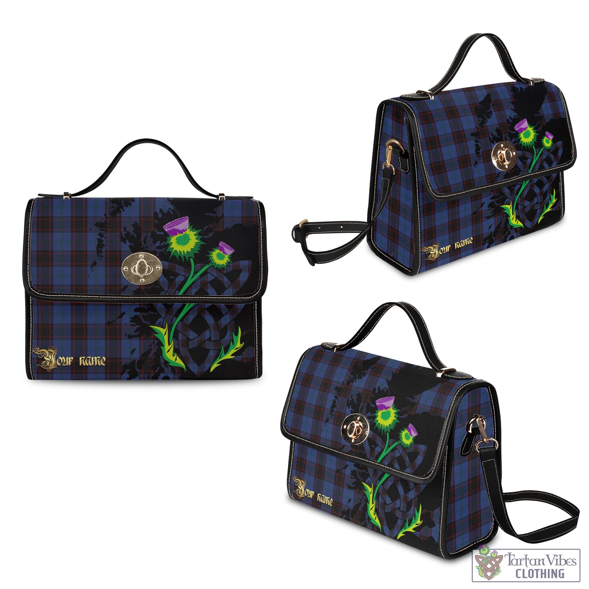 Tartan Vibes Clothing Home (Hume) Tartan Waterproof Canvas Bag with Scotland Map and Thistle Celtic Accents