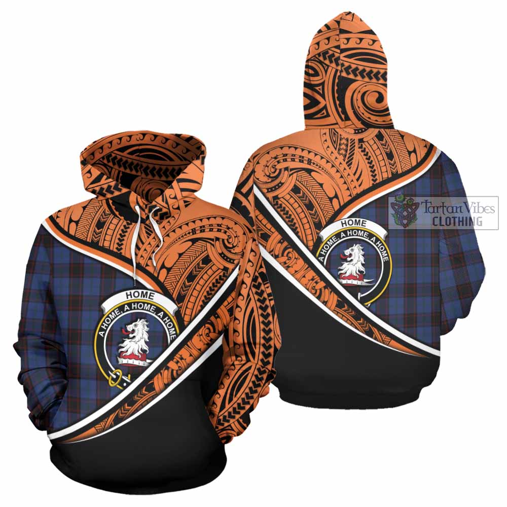 Tartan Vibes Clothing Home (Hume) Crest Tartan Hoodie with Maori Tattoo Style - Orange Version