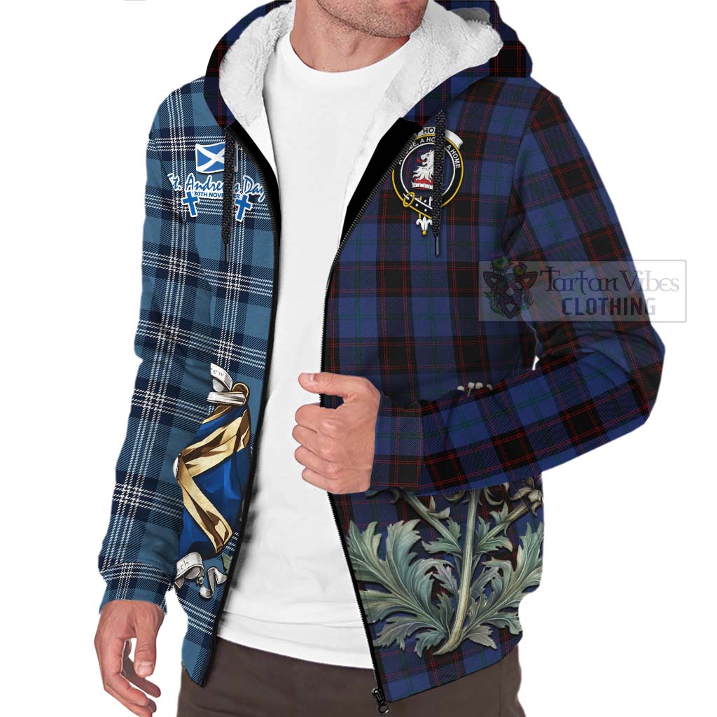 Tartan Vibes Clothing Home (Hume) Tartan Sherpa Hoodie Happy St. Andrew's Day Half Tartan Style