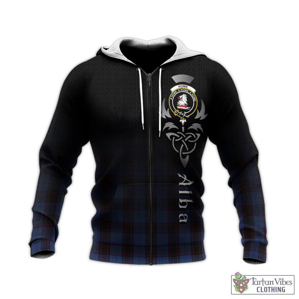 Tartan Vibes Clothing Home (Hume) Tartan Knitted Hoodie Featuring Alba Gu Brath Family Crest Celtic Inspired