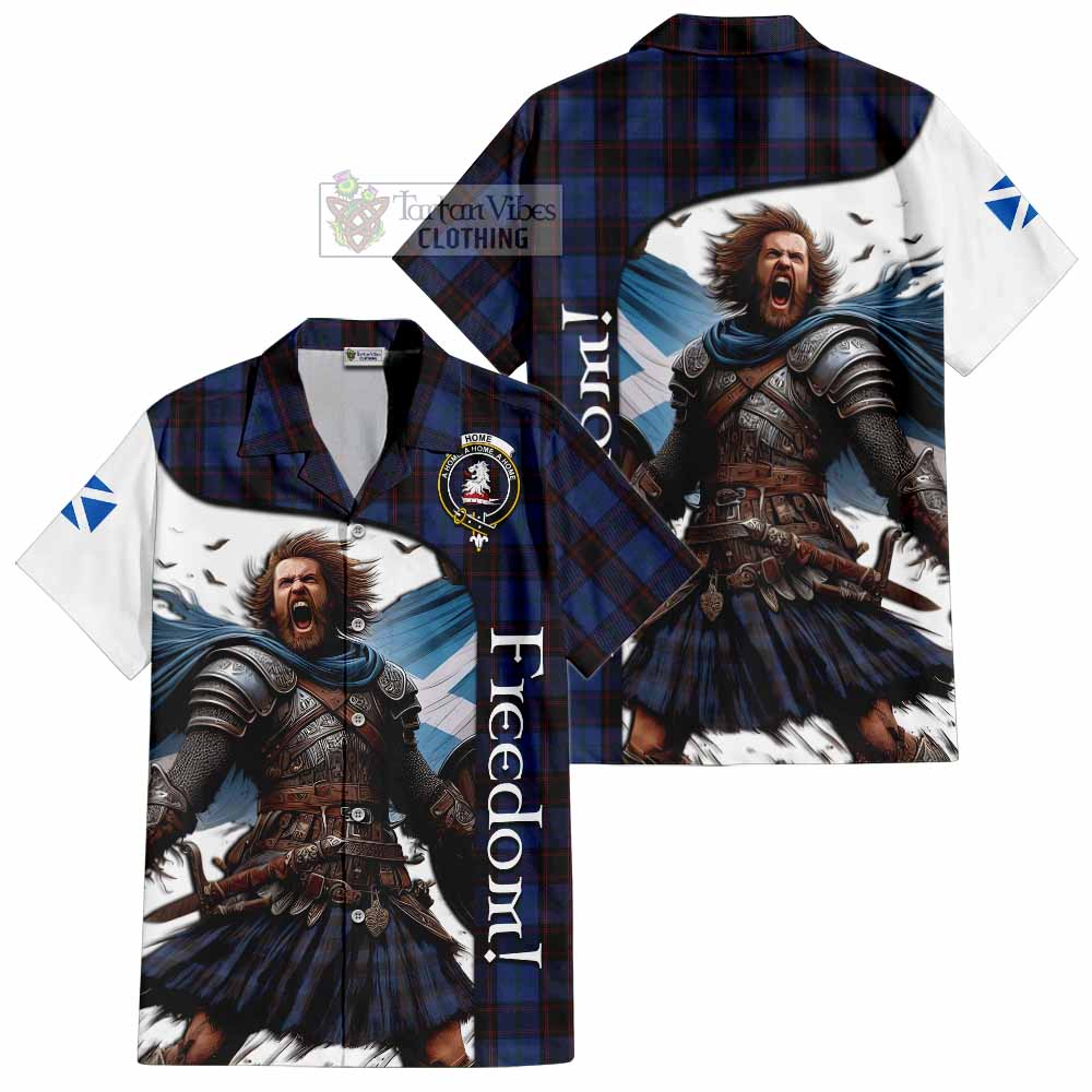 Tartan Vibes Clothing Home (Hume) Crest Tartan Short Sleeve Button Shirt Inspired by the Freedom of Scottish Warrior