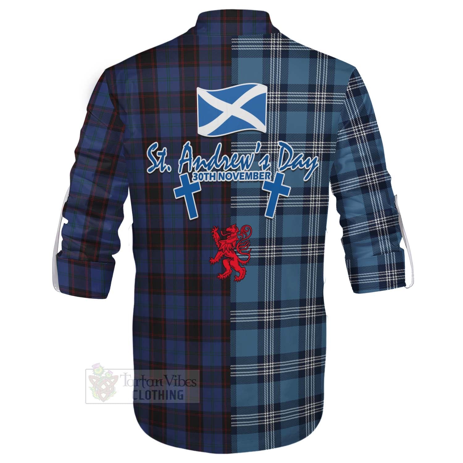 Tartan Vibes Clothing Home (Hume) Tartan Ghillie Kilt Shirt Happy St. Andrew's Day Half Tartan Style