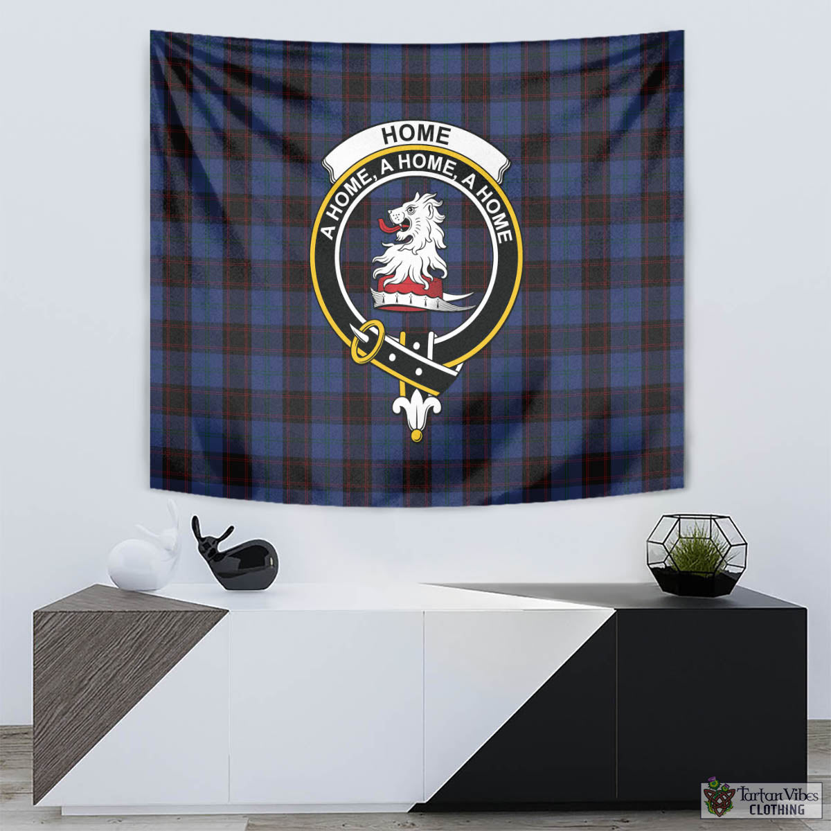 Tartan Vibes Clothing Home (Hume) Tartan Tapestry Wall Hanging and Home Decor for Room with Family Crest