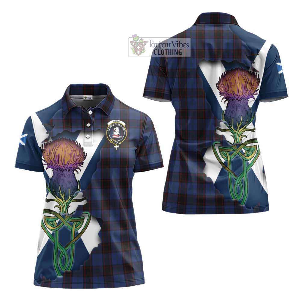 Home (Hume) Tartan Family Crest Women's Polo Shirt Scottish Thistle Celtic Inspired - Tartan Vibes Clothing