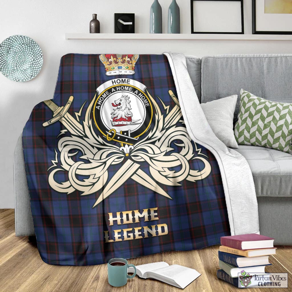 Tartan Vibes Clothing Home (Hume) Tartan Blanket with Clan Crest and the Golden Sword of Courageous Legacy