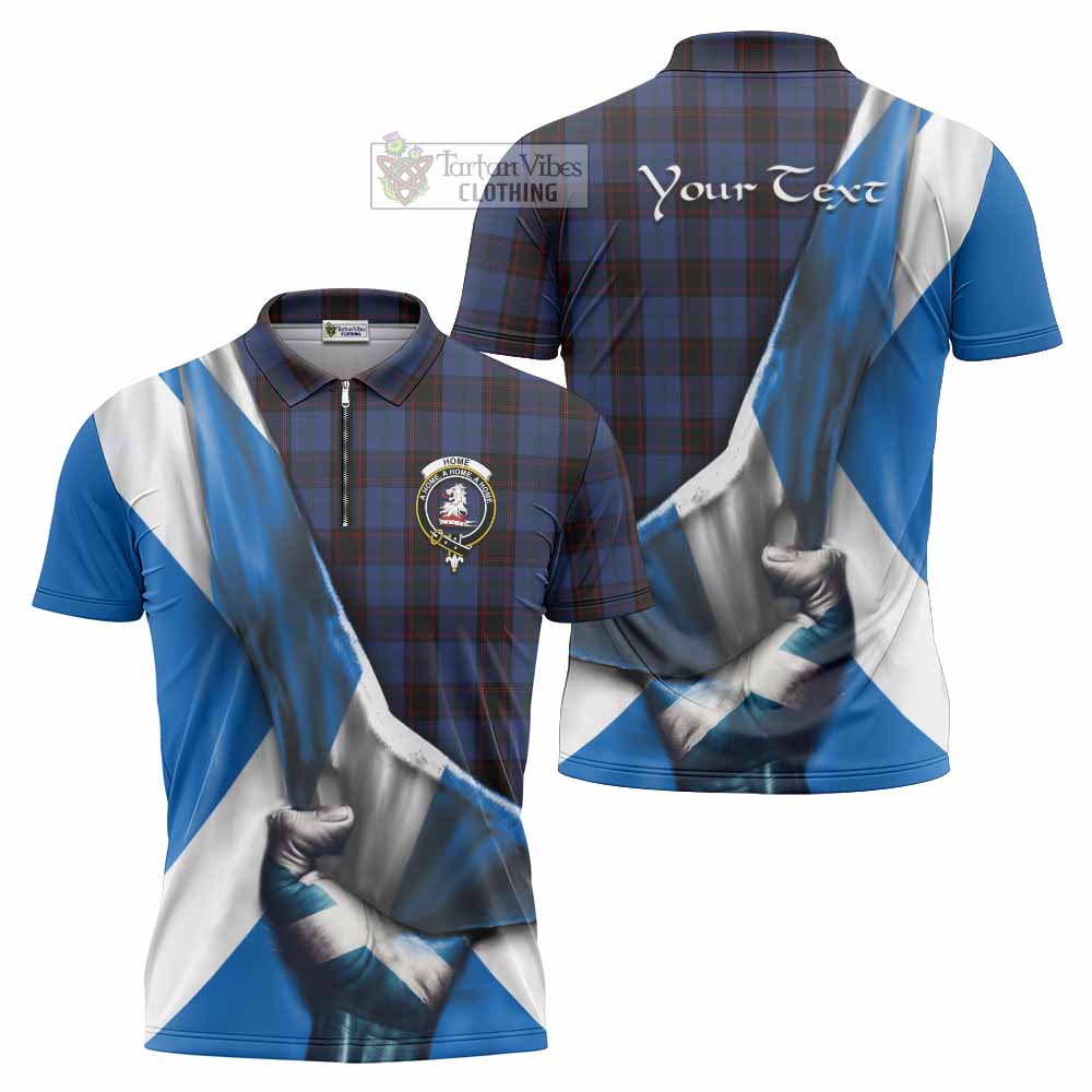 Tartan Vibes Clothing Home (Hume) Tartan Zipper Polo Shirt with Family Crest Scotland Patriotic Style