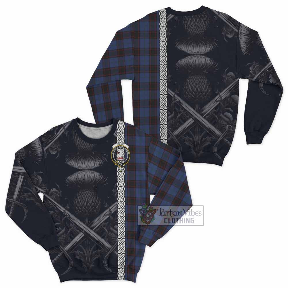 Tartan Vibes Clothing Home (Hume) Tartan Sweatshirt with Family Crest Cross Sword Thistle Celtic Vibes