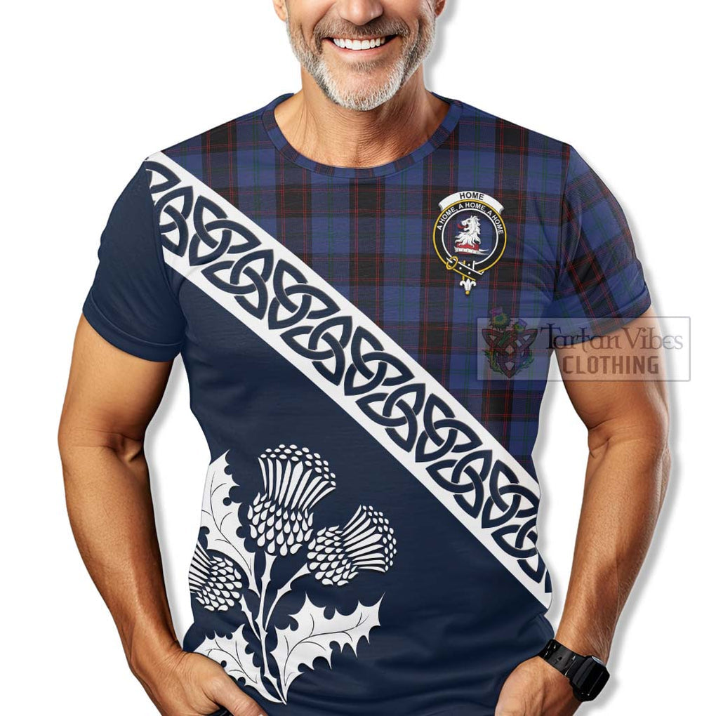 Home (Hume) Tartan T-Shirt Featuring Thistle and Scotland Map