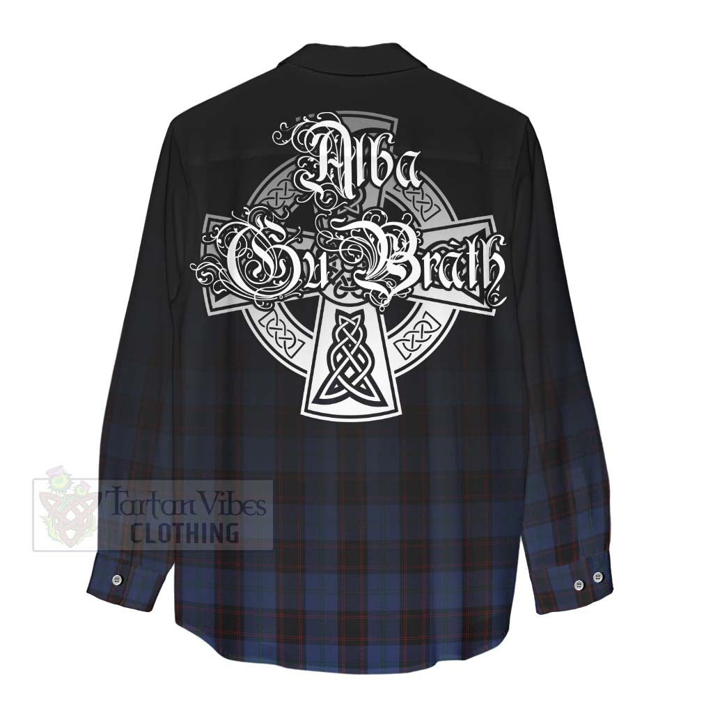 Tartan Vibes Clothing Home (Hume) Tartan Women's Casual Shirt Featuring Alba Gu Brath Family Crest Celtic Inspired