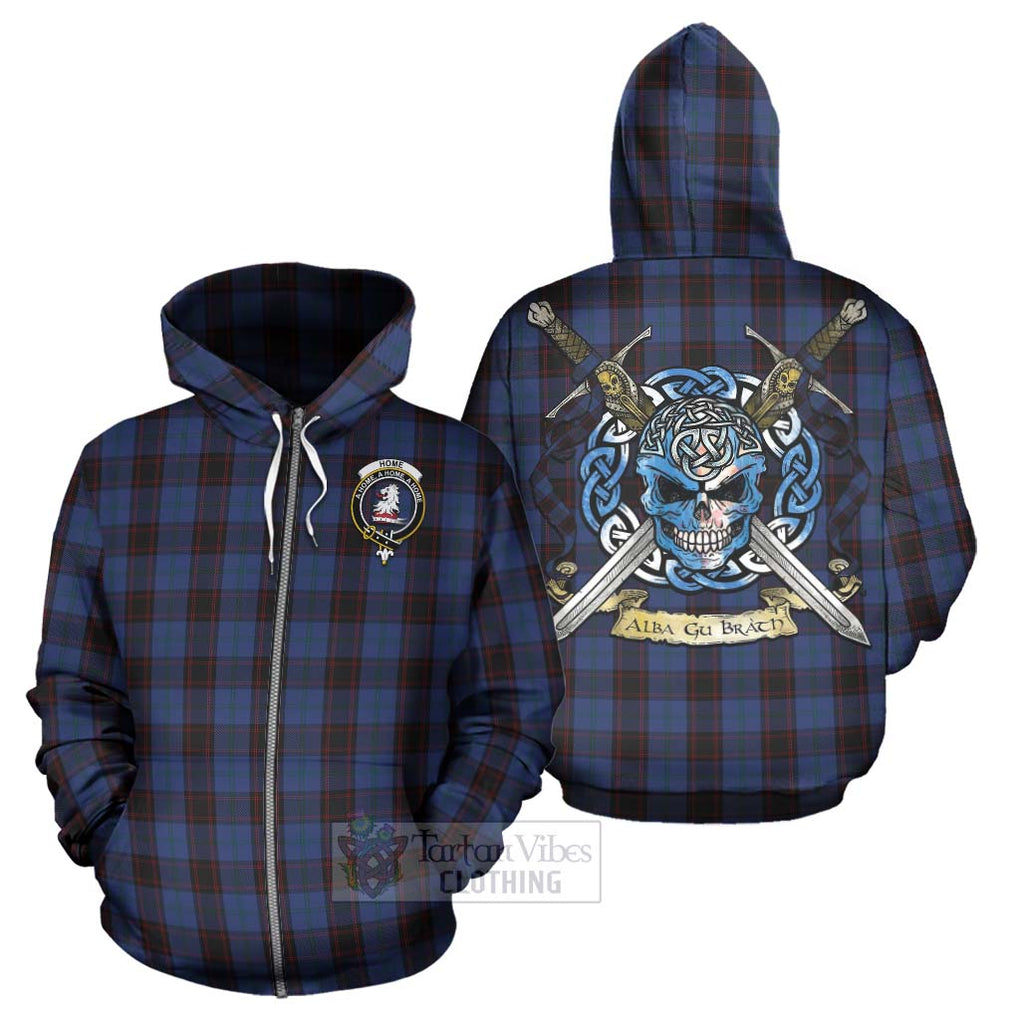 Tartan Vibes Clothing Home (Hume) Tartan Hoodie with Family Crest Celtic Skull Style