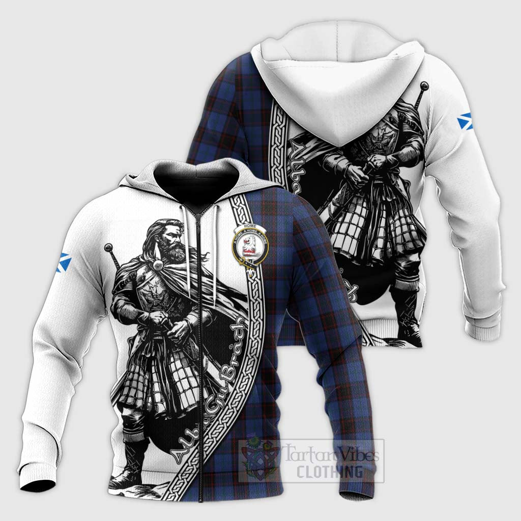 Tartan Vibes Clothing Home (Hume) Tartan Clan Crest Knitted Hoodie with Highlander Warrior Celtic Style