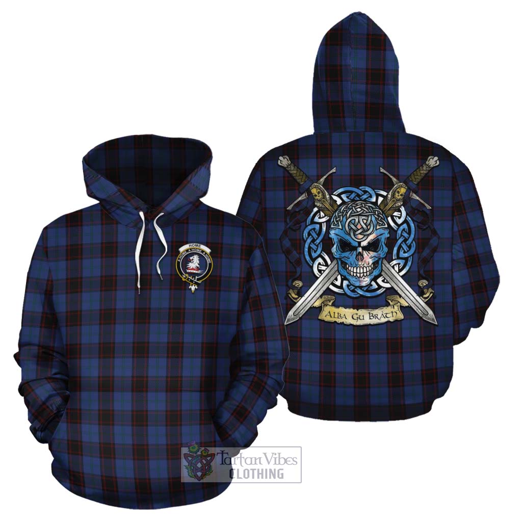 Tartan Vibes Clothing Home (Hume) Tartan Cotton Hoodie with Family Crest Celtic Skull Style