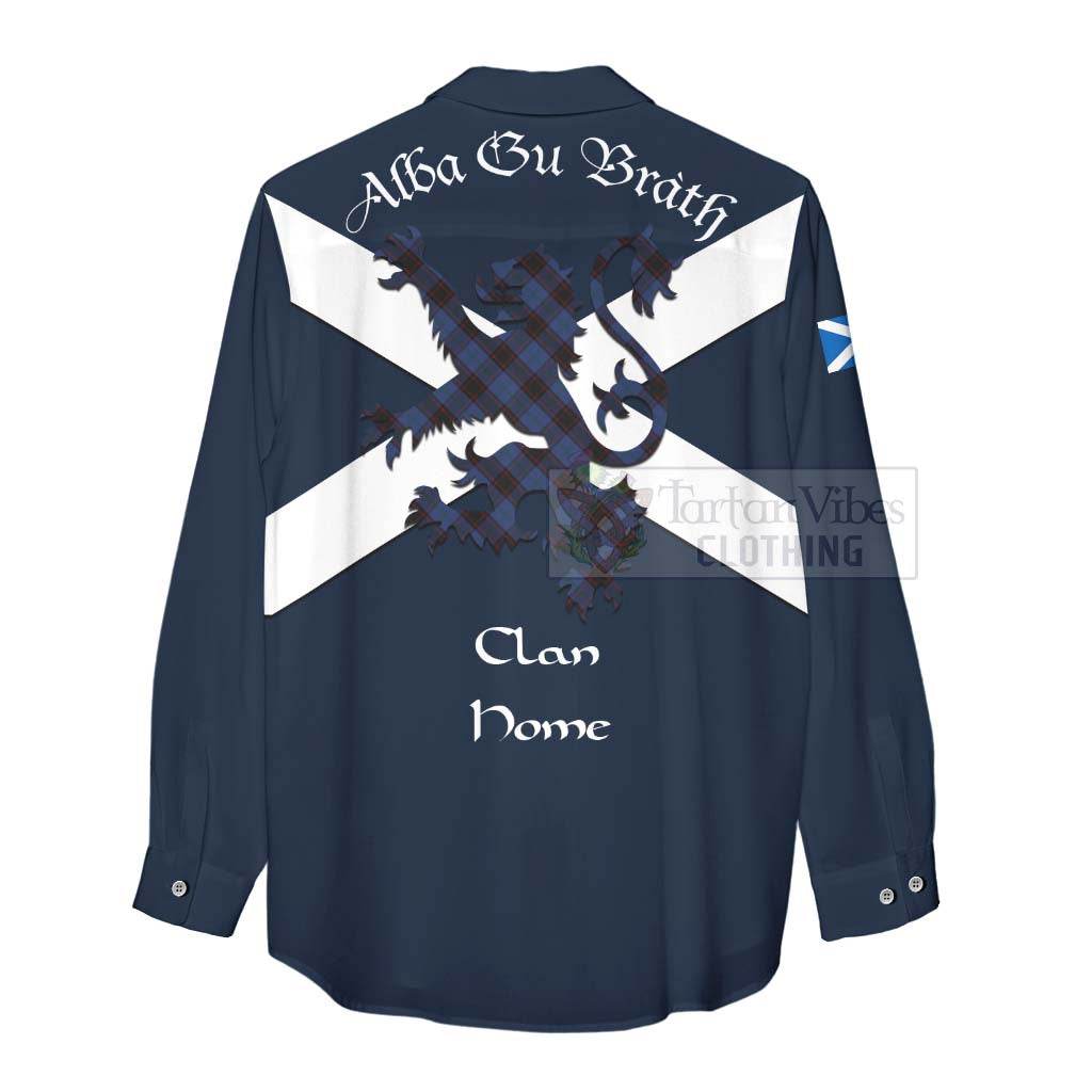 Tartan Vibes Clothing Home (Hume) Tartan Lion Rampant Women's Casual Shirt Proudly Display Your Heritage with Alba Gu Brath and Clan Name