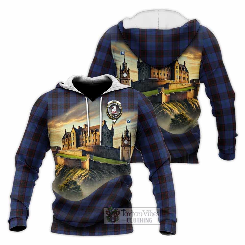 Home (Hume) Tartan Family Crest Knitted Hoodie with Scottish Ancient Castle Style - Tartan Vibes Clothing