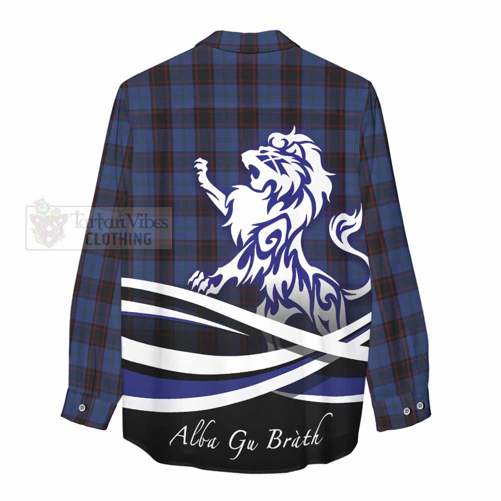 Tartan Vibes Clothing Home (Hume) Tartan Women's Casual Shirt with Alba Gu Brath Regal Lion Emblem