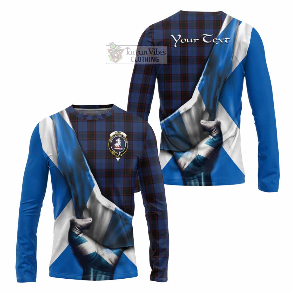 Tartan Vibes Clothing Home (Hume) Tartan Long Sleeve T-Shirt with Family Crest Scotland Patriotic Style