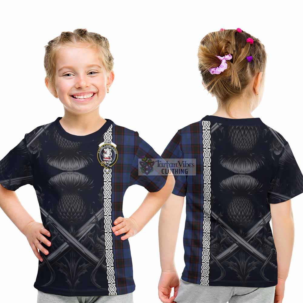 Tartan Vibes Clothing Home (Hume) Tartan Kid T-Shirt with Family Crest Cross Sword Thistle Celtic Vibes