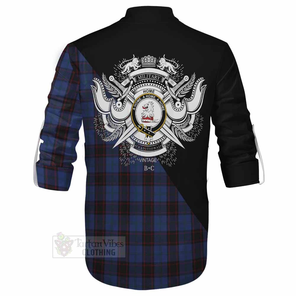 Tartan Vibes Clothing Home (Hume) Tartan Ghillie Kilt Shirt with Family Crest and Military Logo Style