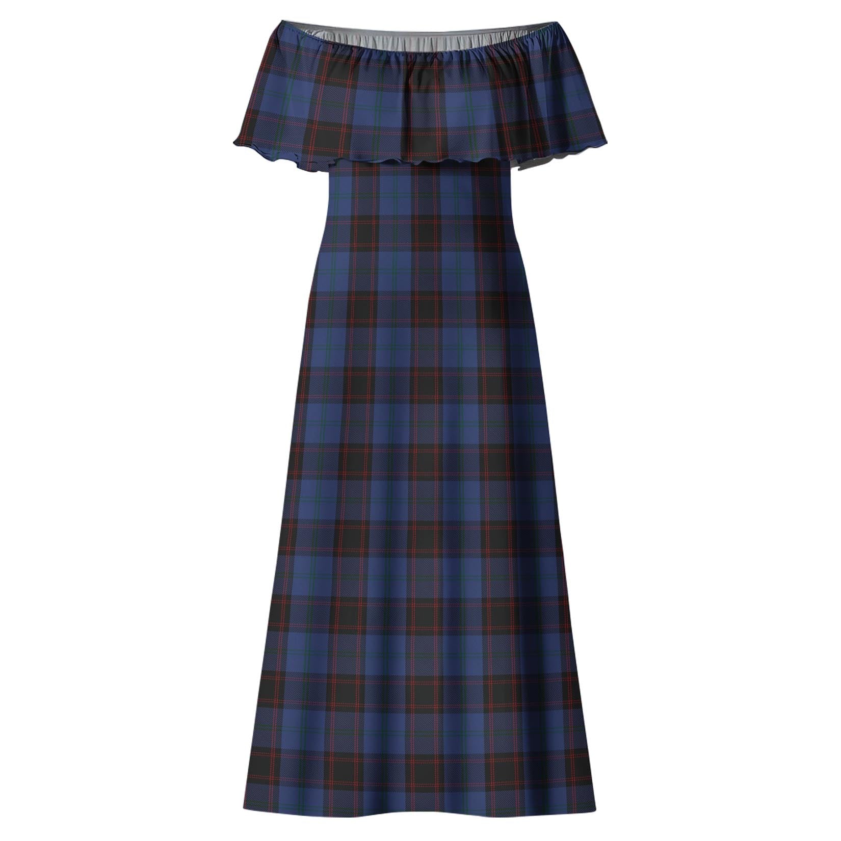 Home (Hume) Tartan Off Shoulder Long Dress - Tartanvibesclothing