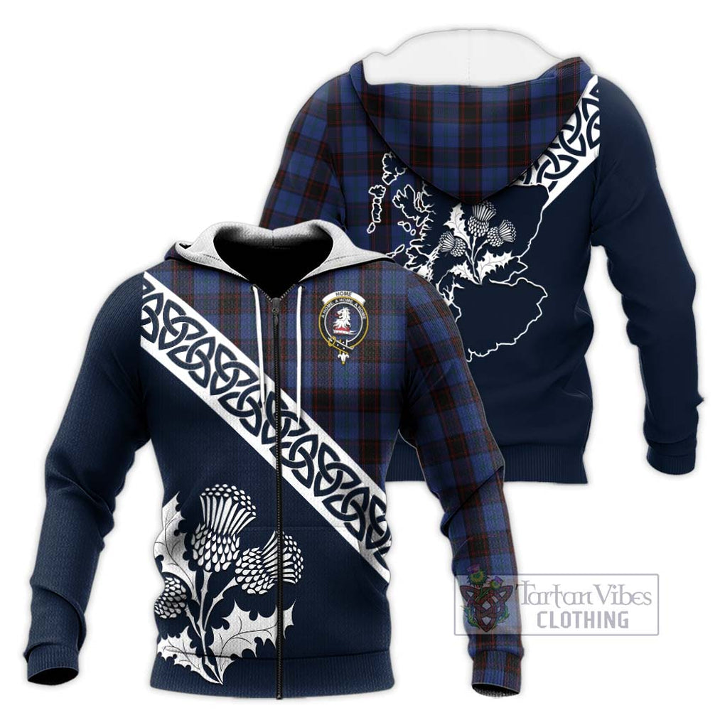 Tartan Vibes Clothing Home (Hume) Tartan Knitted Hoodie Featuring Thistle and Scotland Map