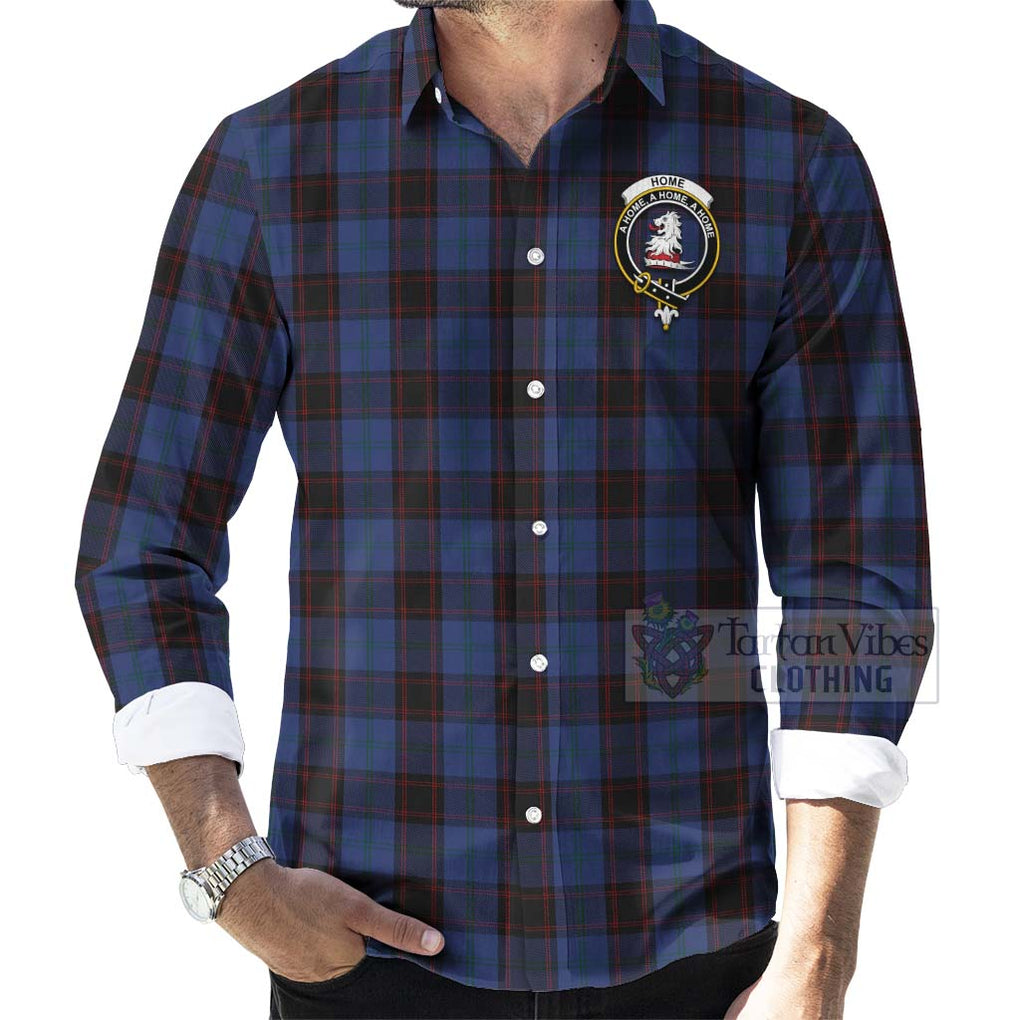 Tartan Vibes Clothing Home (Hume) Tartan Long Sleeve Button Shirt with Family Crest Celtic Skull Style