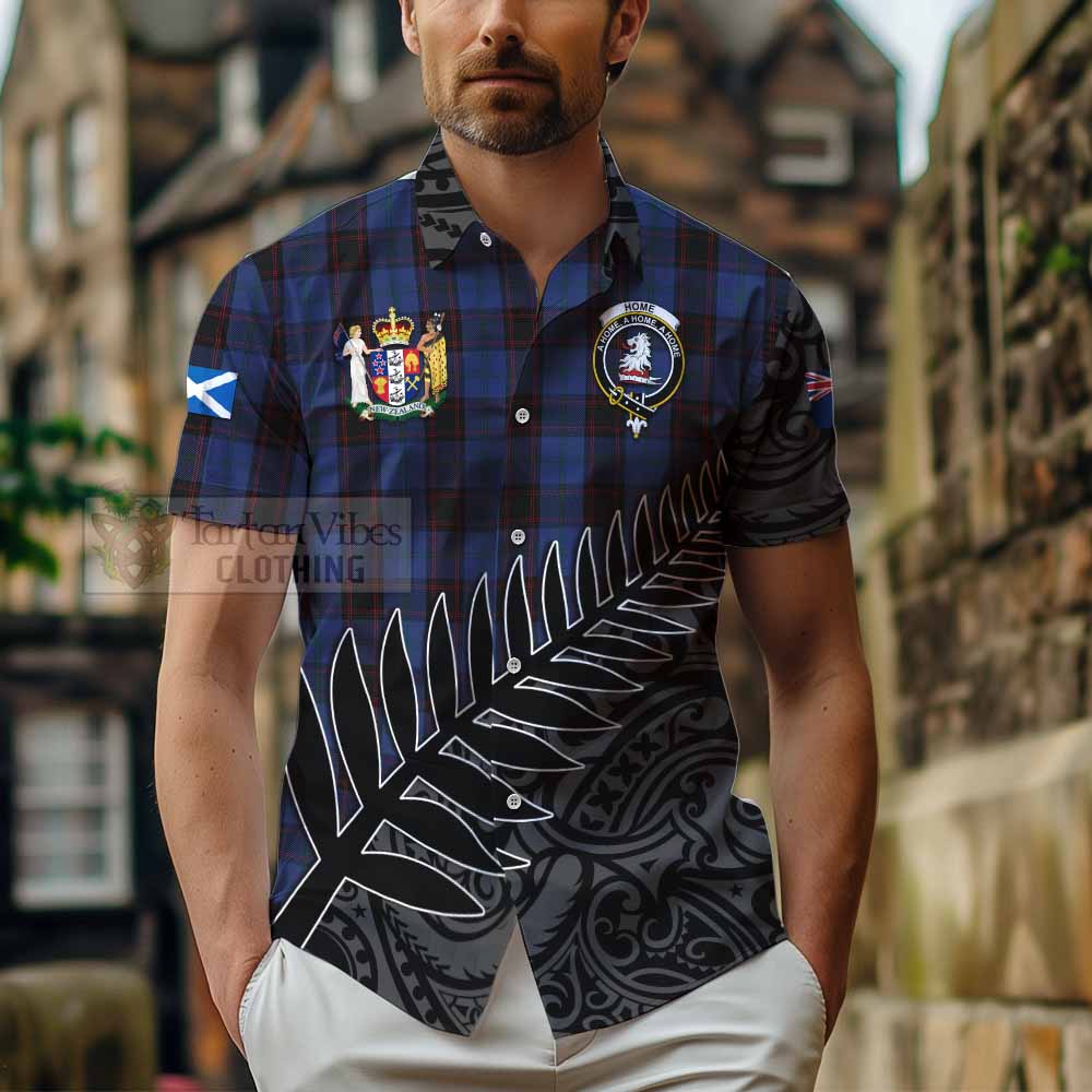 Tartan Vibes Clothing Home (Hume) Crest Tartan Short Sleeve Button Shirt with New Zealand Silver Fern Half Style