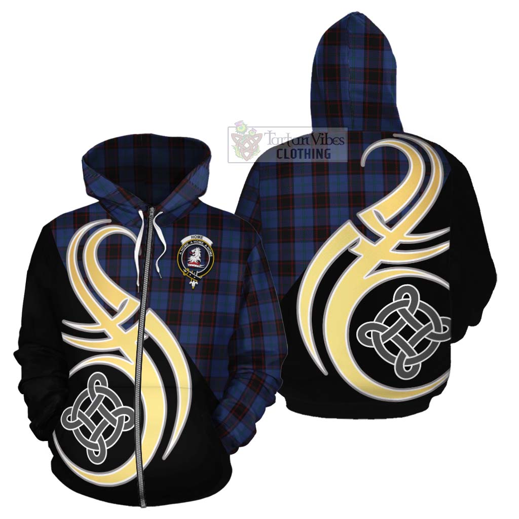 Tartan Vibes Clothing Home (Hume) Tartan Cotton Hoodie with Family Crest and Celtic Symbol Style