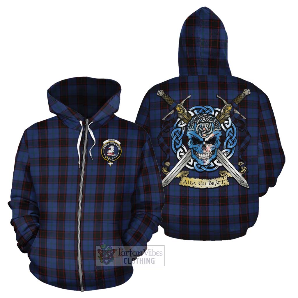 Tartan Vibes Clothing Home (Hume) Tartan Cotton Hoodie with Family Crest Celtic Skull Style