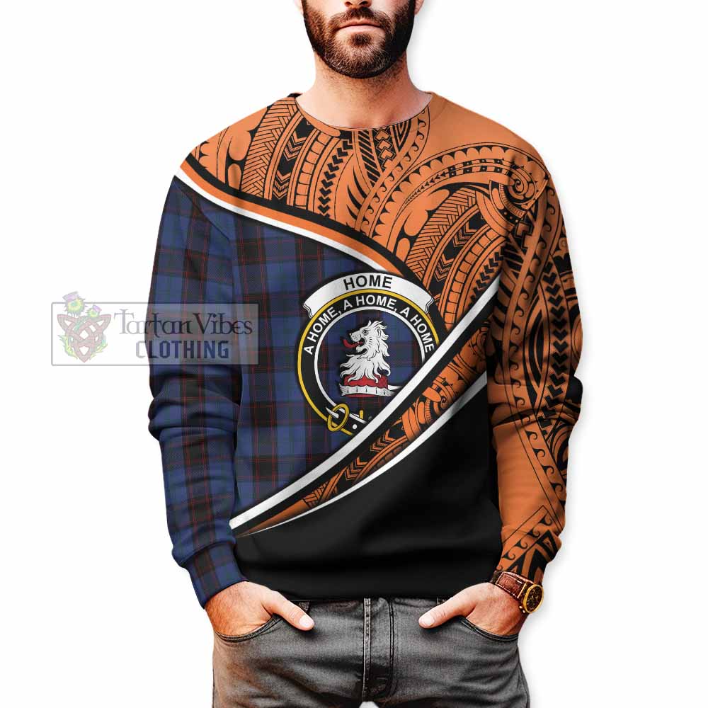 Tartan Vibes Clothing Home (Hume) Crest Tartan Sweatshirt with Maori Tattoo Style - Orange Version