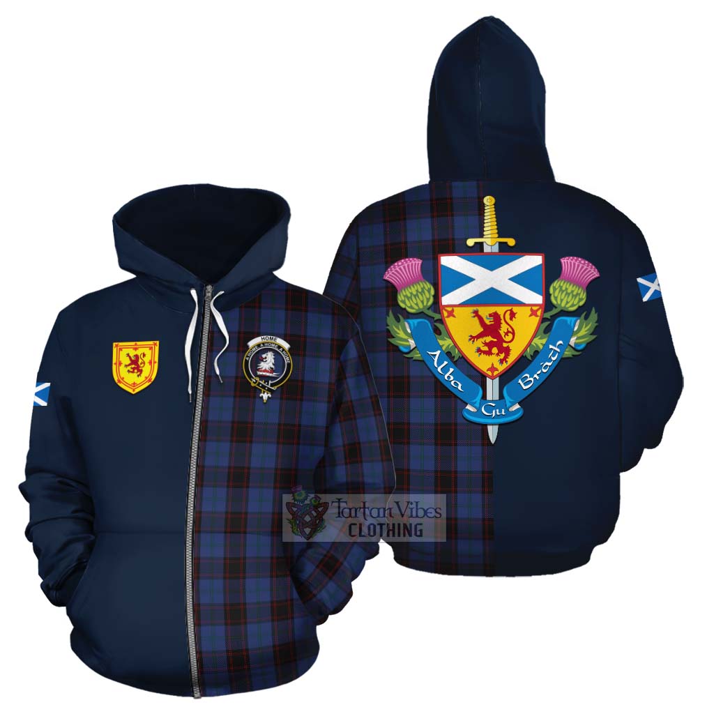 Tartan Vibes Clothing Home (Hume) Tartan Cotton Hoodie Alba with Scottish Lion Royal Arm Half Style