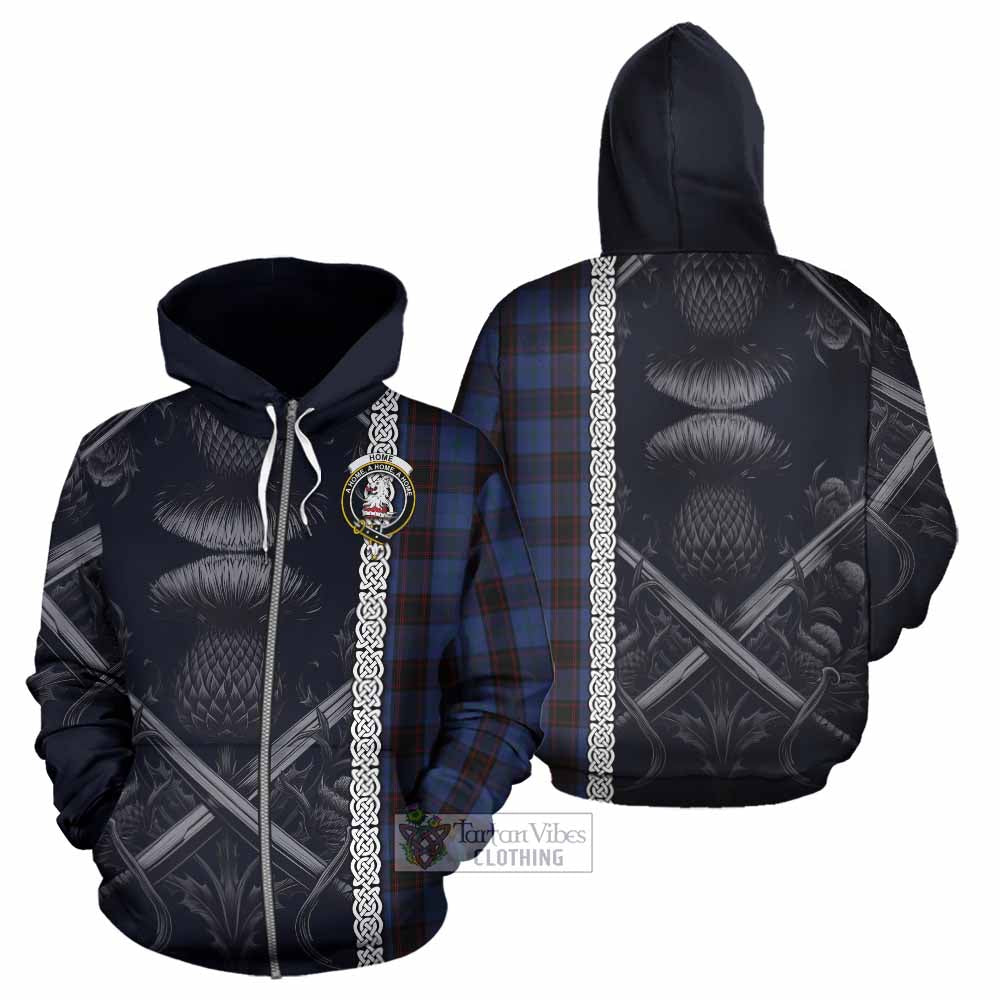 Home (Hume) Tartan Hoodie with Family Crest Cross Sword Thistle Celtic Vibes Zip Hoodie - Tartan Vibes Clothing