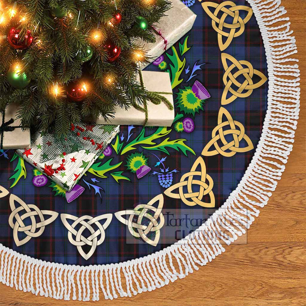 Tartan Vibes Clothing Home (Hume) Tartan Christmas Tree Skirt with Thistle Celtic Knot Style