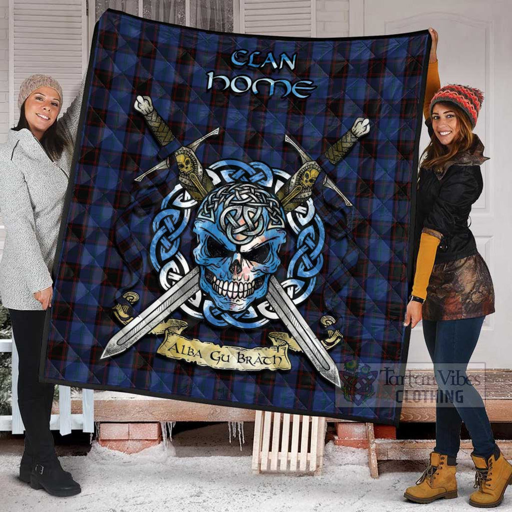 Tartan Vibes Clothing Home (Hume) Tartan Quilt with Celtic Skull Alba Gu Brath Style