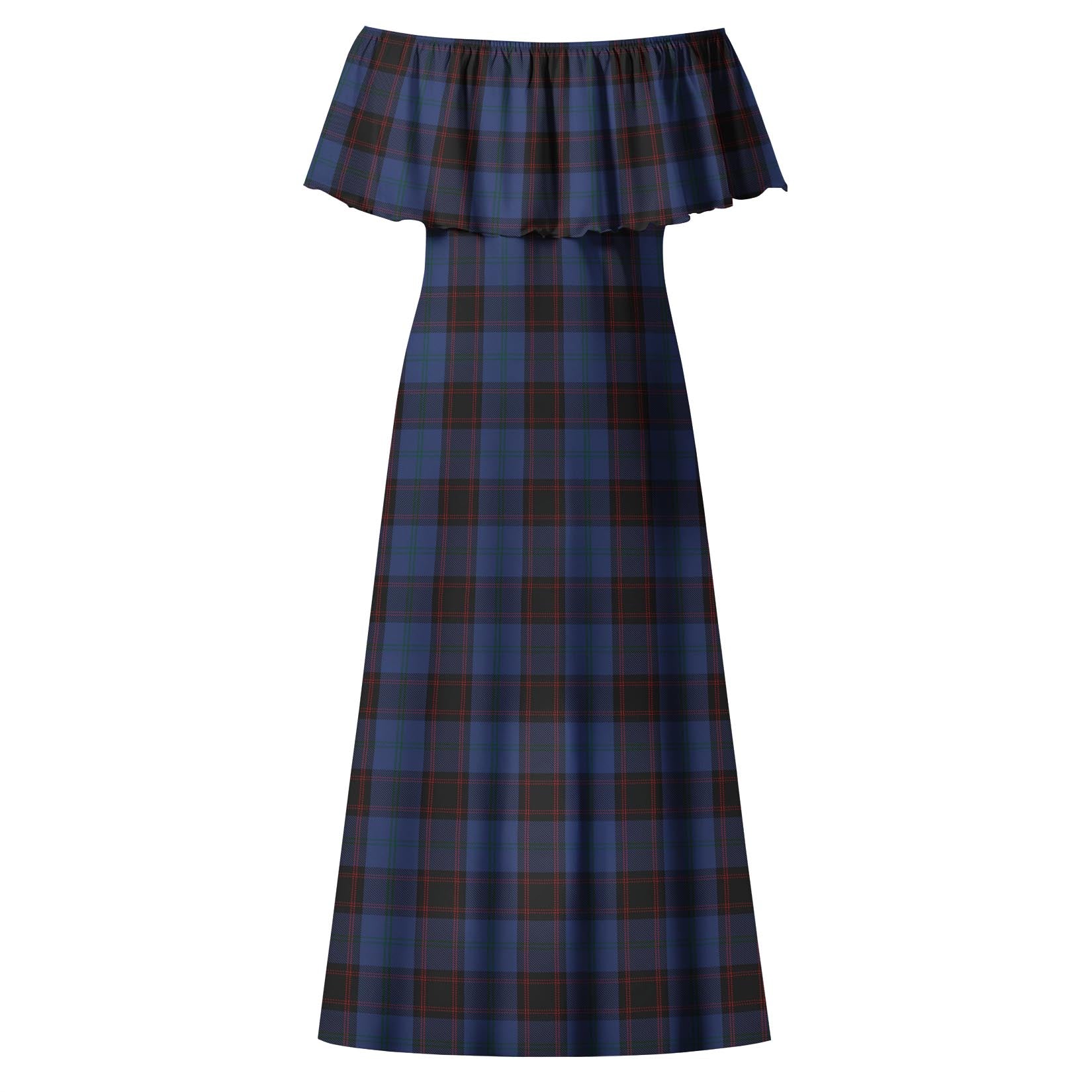 Home (Hume) Tartan Off Shoulder Long Dress - Tartanvibesclothing