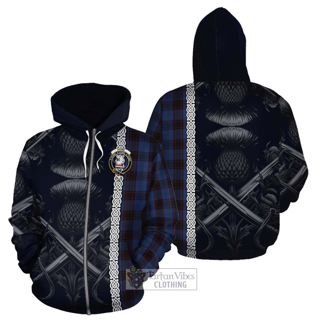 Tartan Vibes Clothing Home (Hume) Tartan Cotton Hoodie with Family Crest Cross Sword Thistle Celtic Vibes