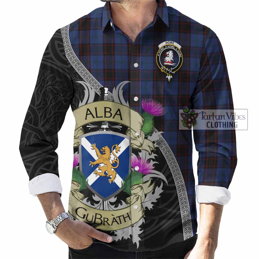 Home (Hume) Tartan Family Crest Long Sleeve Button Shirt Lion Rampant Royal Thistle Shield Celtic Inspired - Tartan Vibes Clothing