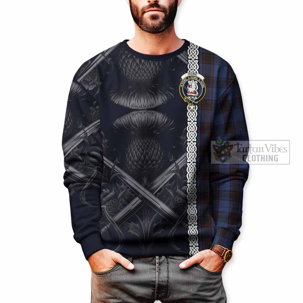 Tartan Vibes Clothing Home (Hume) Tartan Sweatshirt with Family Crest Cross Sword Thistle Celtic Vibes