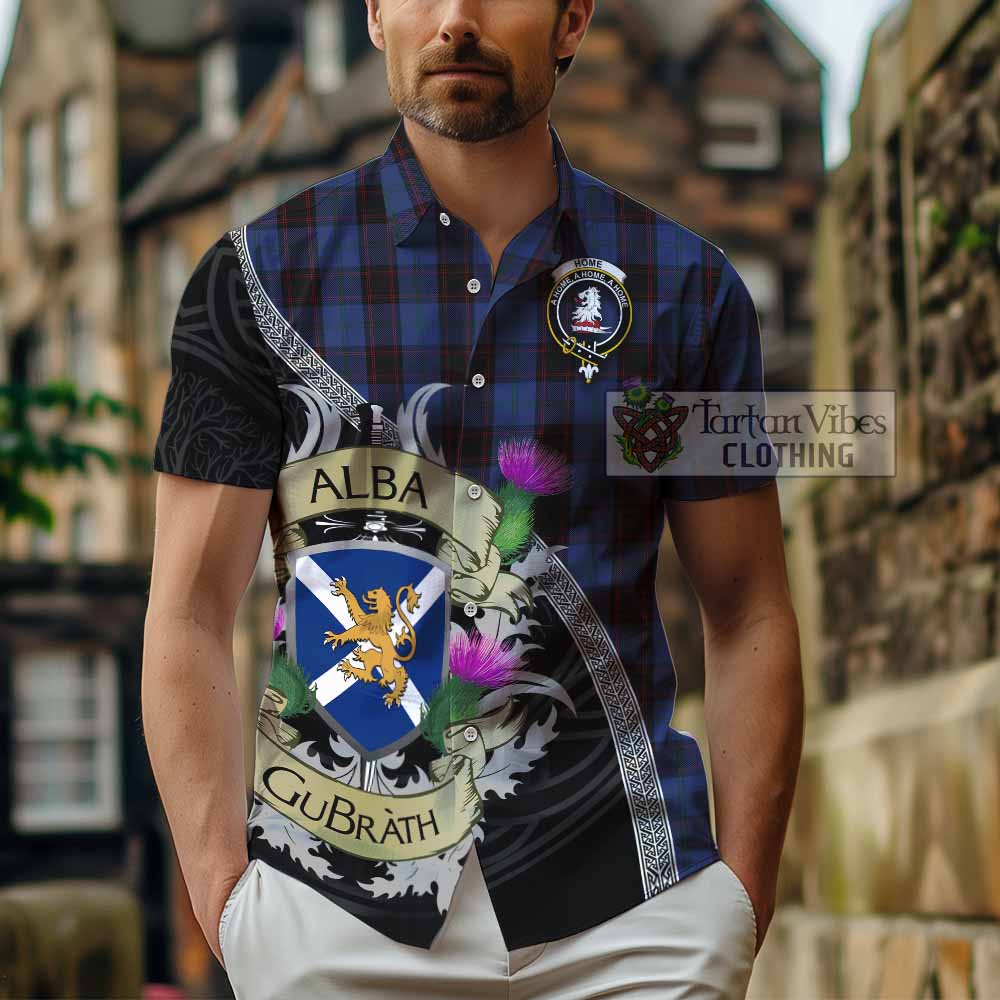 Home (Hume) Tartan Family Crest Hawaiian Shirt Lion Rampant Royal Thistle Shield Celtic Inspired - Tartan Vibes Clothing