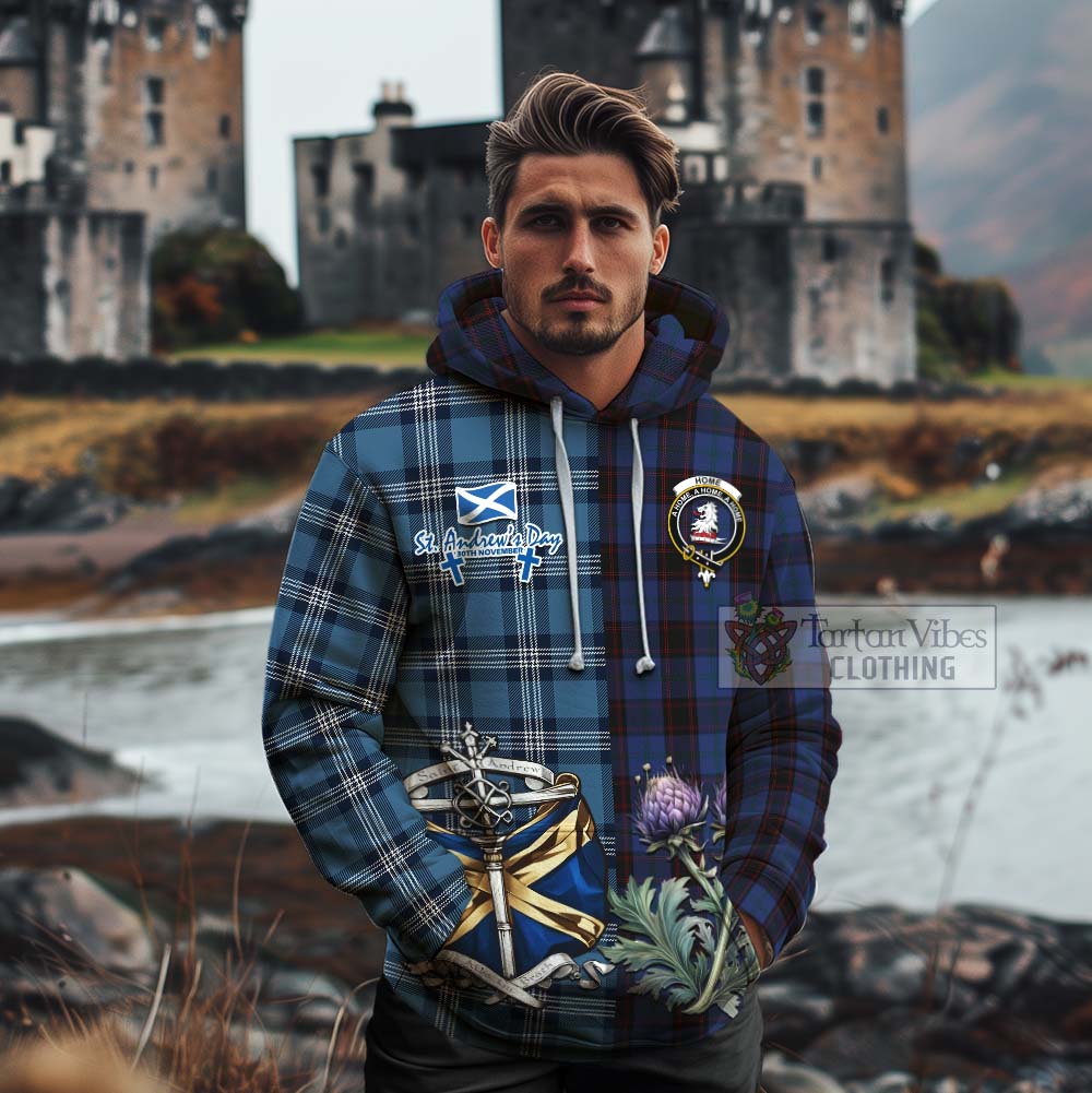 Tartan Vibes Clothing Home (Hume) Tartan Cotton Hoodie Happy St. Andrew's Day Half Tartan Style