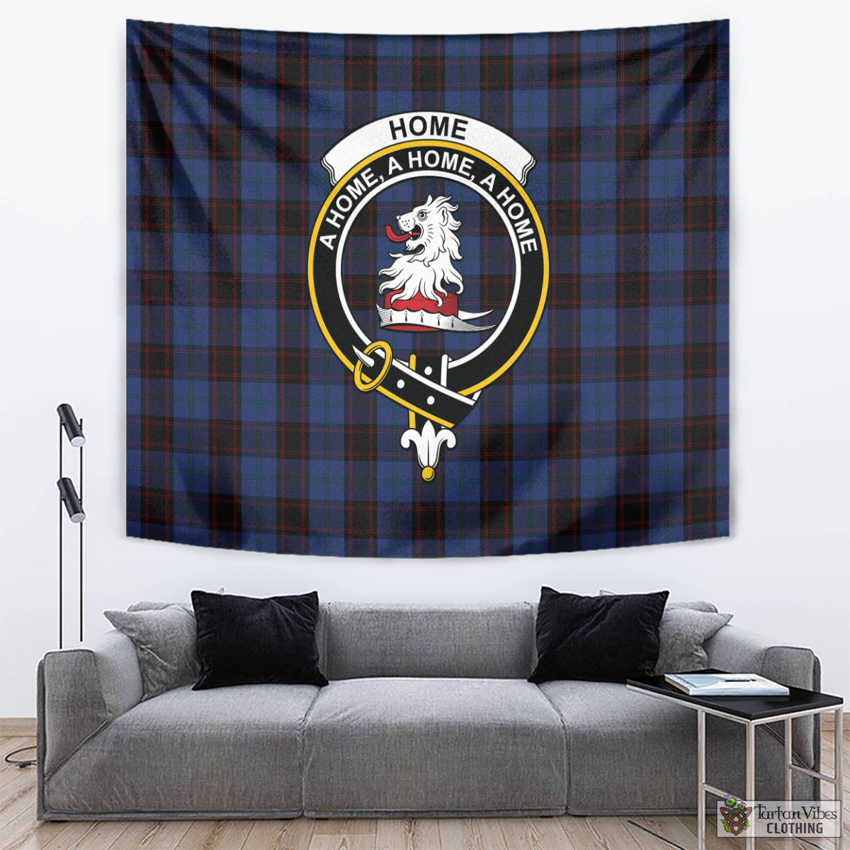 Tartan Vibes Clothing Home (Hume) Tartan Tapestry Wall Hanging and Home Decor for Room with Family Crest