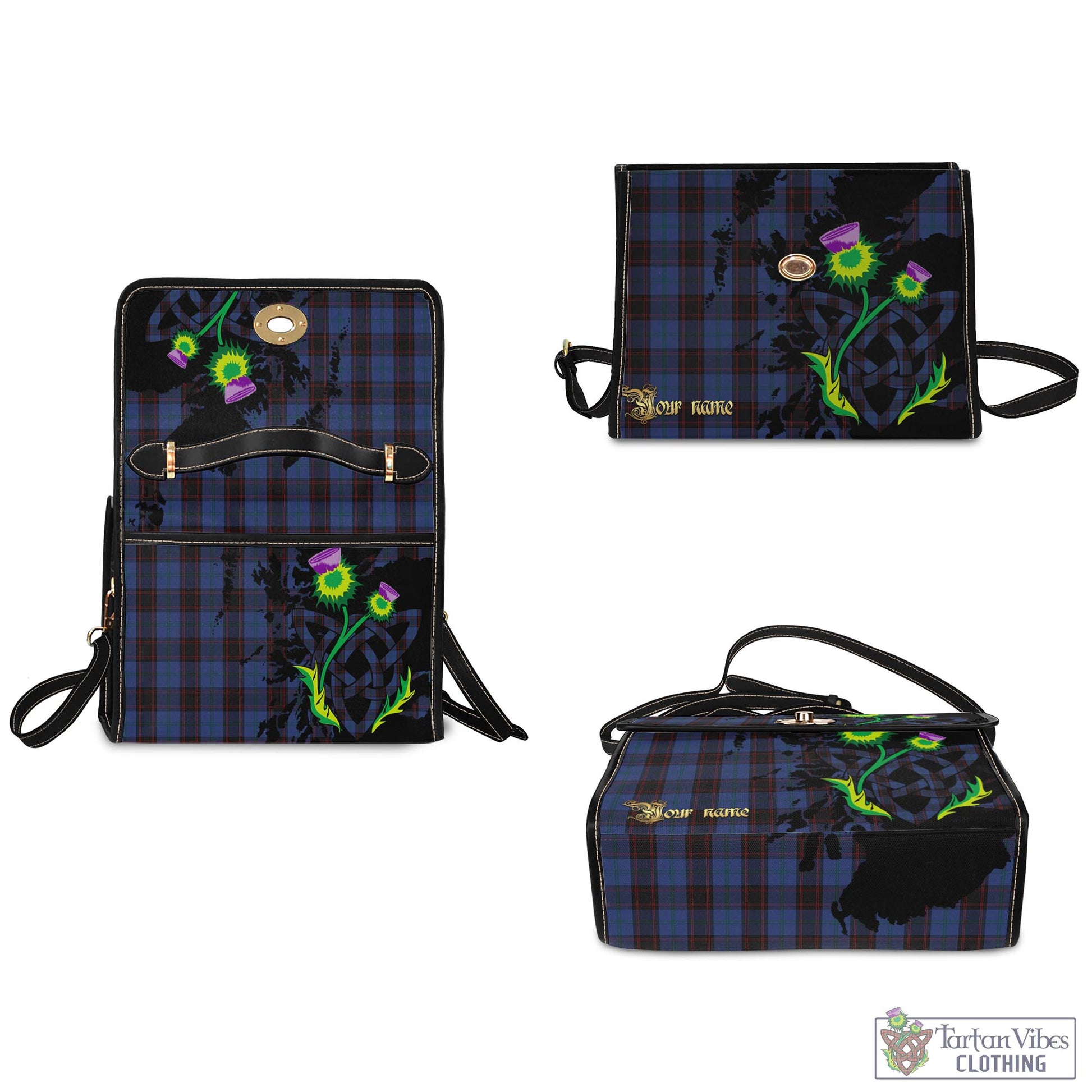 Tartan Vibes Clothing Home (Hume) Tartan Waterproof Canvas Bag with Scotland Map and Thistle Celtic Accents