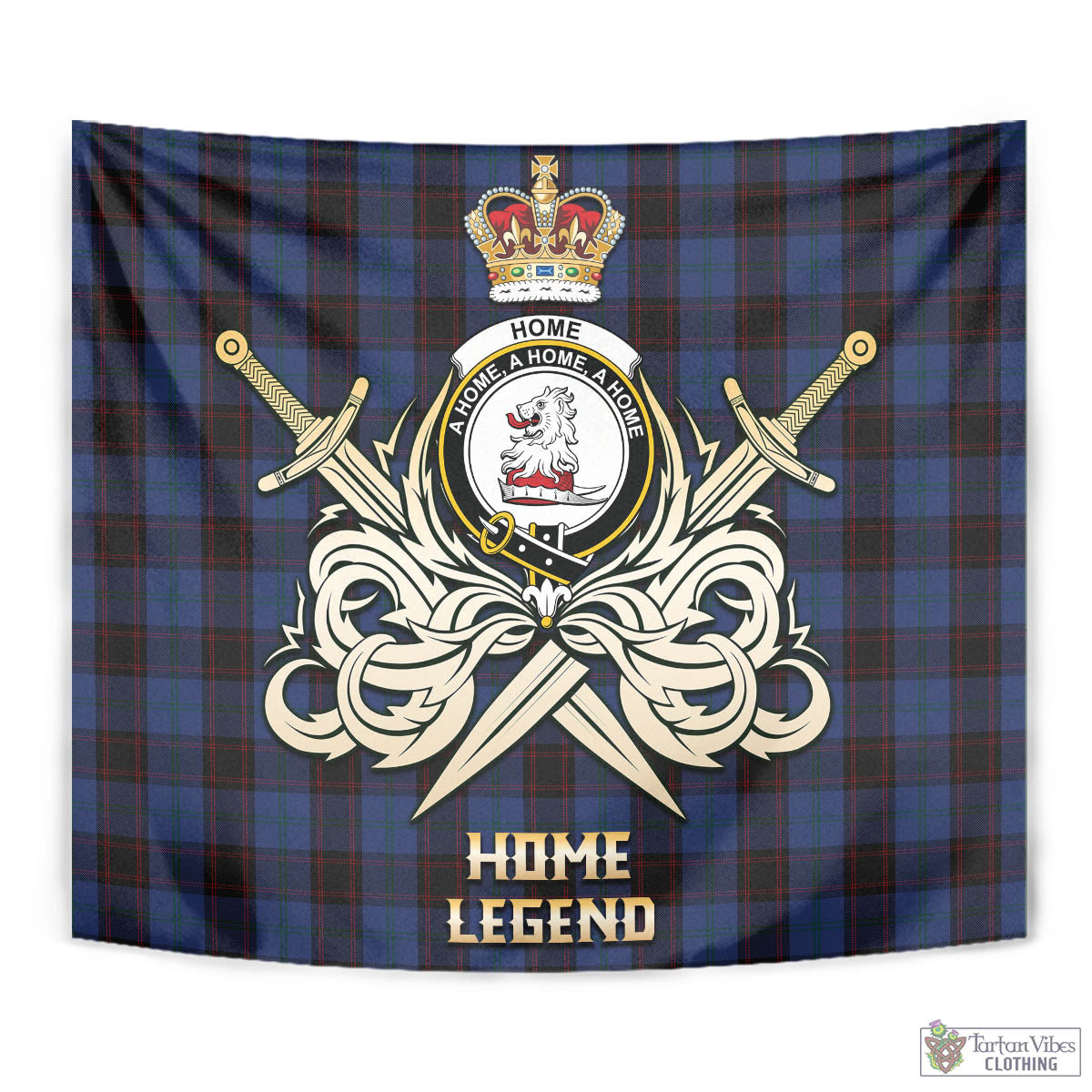 Tartan Vibes Clothing Home (Hume) Tartan Tapestry with Clan Crest and the Golden Sword of Courageous Legacy