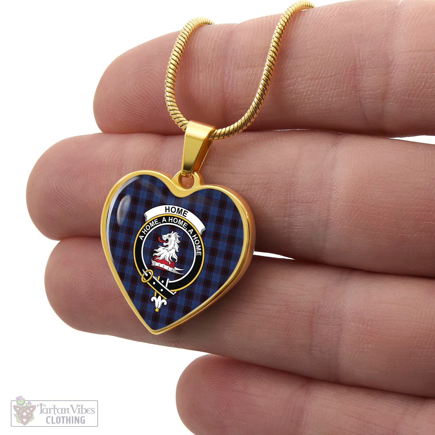 Tartan Vibes Clothing Home (Hume) Tartan Heart Necklace with Family Crest