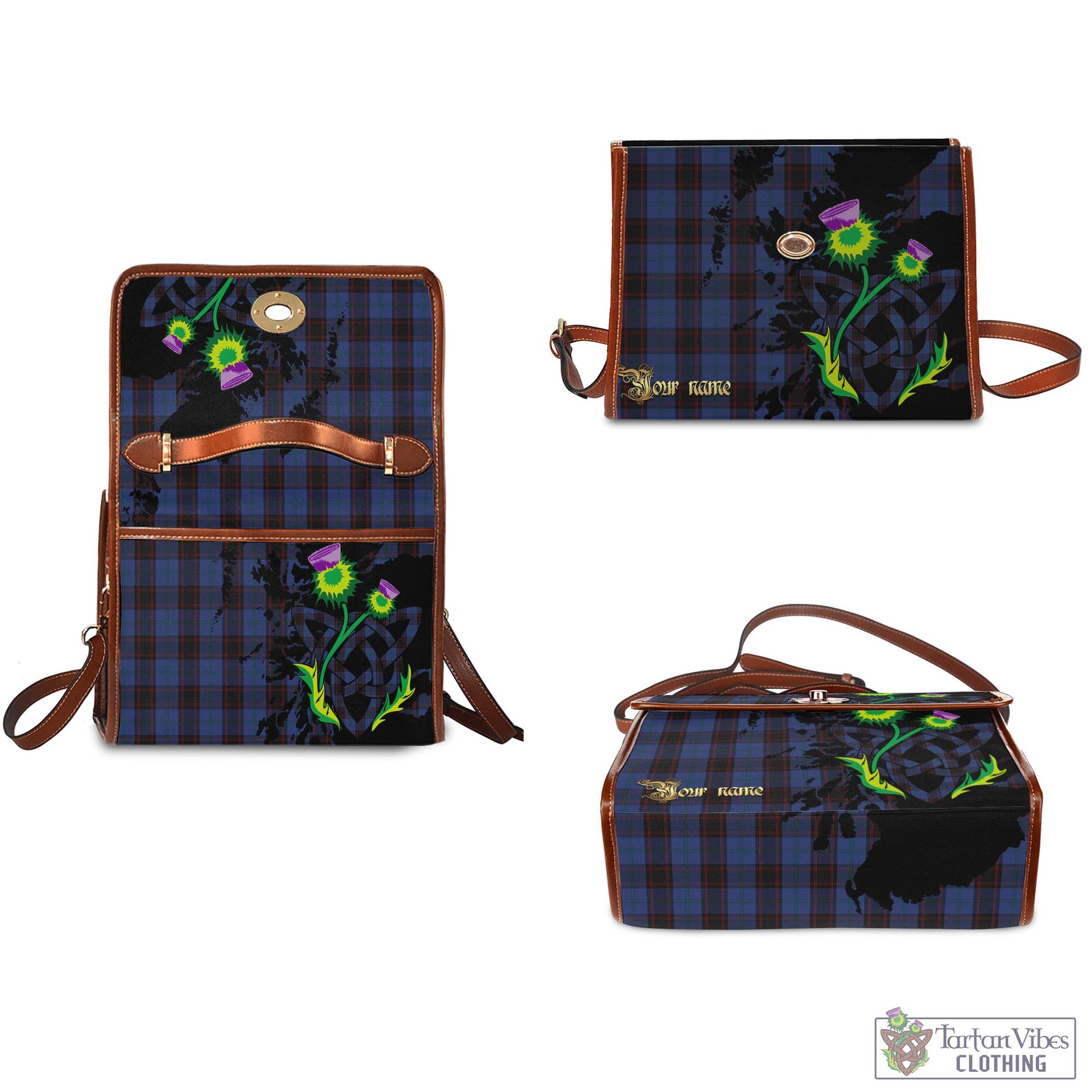 Tartan Vibes Clothing Home (Hume) Tartan Waterproof Canvas Bag with Scotland Map and Thistle Celtic Accents